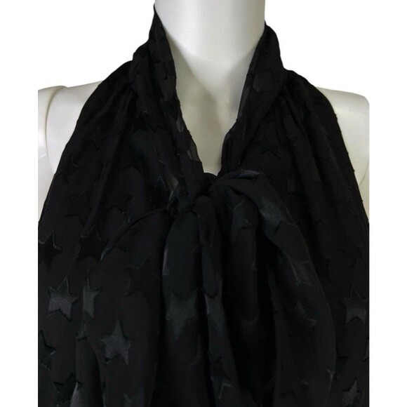 Alice + Olivia Delphine Black Star Burnout Print Silk Bow Tie Blouse Size Medium - Picture 6 of 11